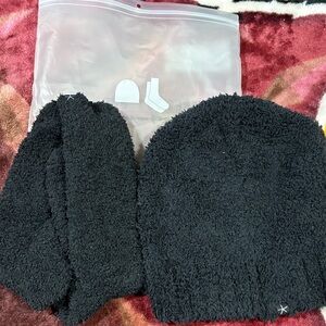 Plush Black Beanie and Socks Set